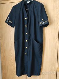 Vestito blu bottoni oro e ricamo Vintage Italy Tag