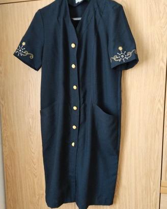 Vestito blu bottoni oro e ricamo Vintage Italy Tag