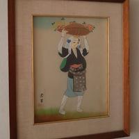 Dipinto su tela giapponese Geisha, firmato anni 70