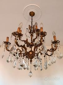 Lampadario  in bronzo e cristallo