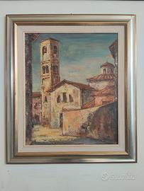 Dipinto a Olio - Scorcio Borgo Italiano con Campan
