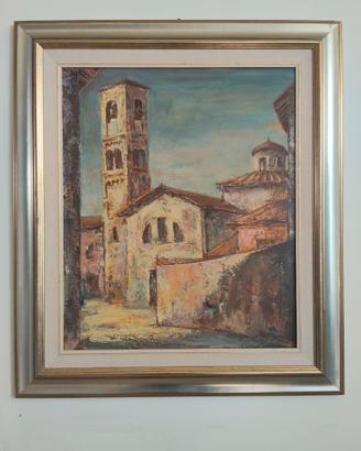 Dipinto a Olio - Scorcio Borgo Italiano con Campan