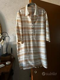 Casacca a righe beige e panna con collo a camicia