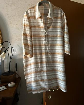 Casacca a righe beige e panna con collo a camicia