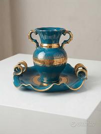 Vaso anni 50 ceramica petrolio oro