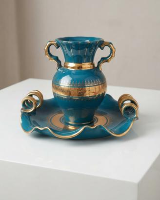 Vaso anni 50 ceramica petrolio oro