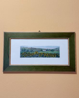 Quadro a tecnica acquaforte e acquerello: girasoli