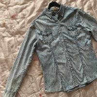Camicia blu a macchie di jeans leggera,tg XL,nuova