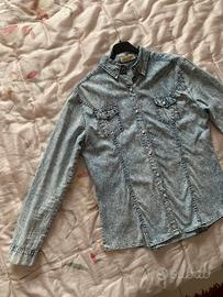 Camicia blu a macchie di jeans leggera,tg XL,nuova