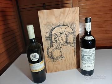 Lotto 2 vini bianco e rosso in astuccio di legno