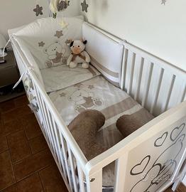 Lettino + materasso + set lenzuolo e paracolpi