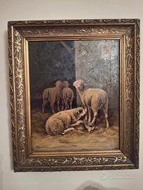 Dipinto con pecore – Olio su tela XIX secolo