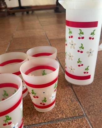Set Bicchieri con Caraffa Decorata Ciliegie
