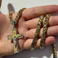 Collana croce Gesù oro/argento - 60cm acciaio inox