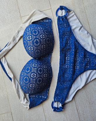 bikini push up ricamo blu Tezenis