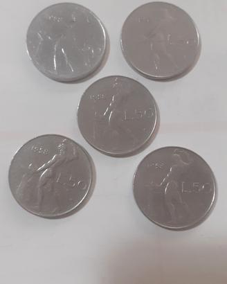 50 lire anno 1958 rare lotto di 5  monete