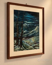 Dipinto neve e alberi con cornice 62x50 cm