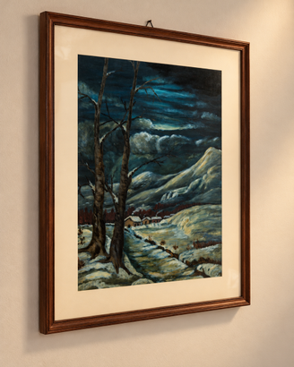 Dipinto neve e alberi con cornice 62x50 cm