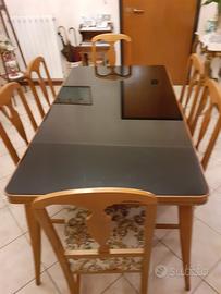 Tavolo antico con vetro in opalina nero