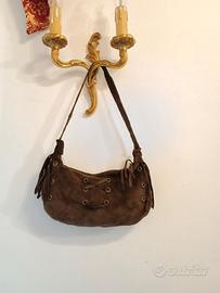 Borsa Vera Pelle camoscio con frange. Vintage 80s