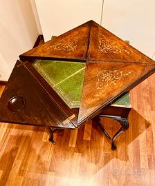 TAVOLO DA GIOCO IN LEGNO INTARSIATO D'EPOCA