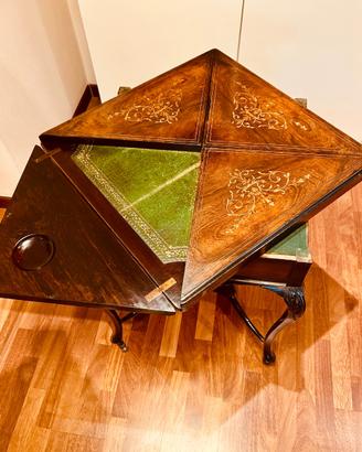 TAVOLO DA GIOCO IN LEGNO INTARSIATO D'EPOCA