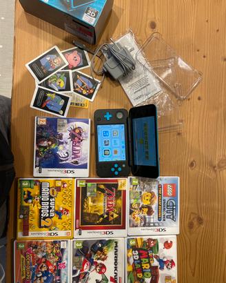 Nintendo 2DS XL Nera Turchese + scatola + 7 Gi