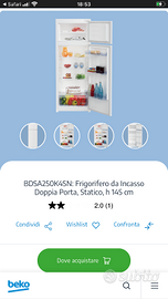 Frigorifero beko doppia porta da incasso