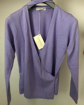 Cardigan a portafoglio con canottiera lilla
