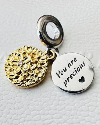 Pandora Charm doppio pendente margherita bicolore