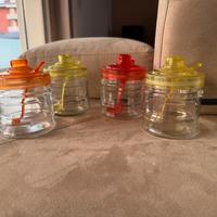 Set 4 barattoli da cucina vetro+tappo colorato
