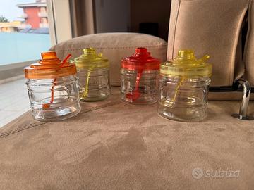 Set 4 barattoli da cucina vetro+tappo colorato
