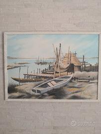 Dipinto a olio Capanna sul lago