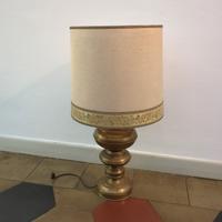 Lampada da tavolo vintage in ottone con paralume