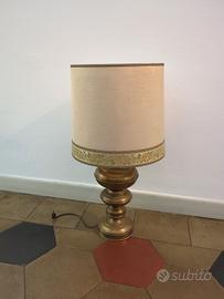 Lampada da tavolo vintage in ottone con paralume