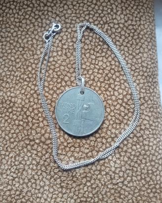 Collana Argento con Ciondolo Anni 20 Moneta