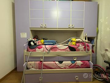 Cameretta bambine 3 letti e armadio a ponte