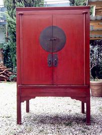 Armadio cinese antico olmo lacca rossa metà '800