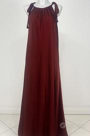 Vestito, lungo, seta, bordeaux, donna, moda