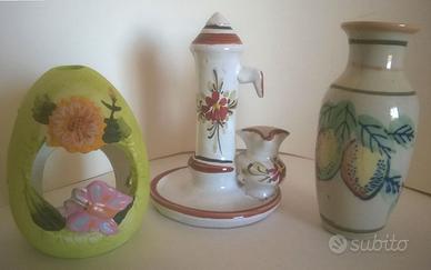 Lotto di 3 Soprammobili Decorativi in Ceramica