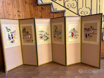 Paravento antico in seta, coreano originale +++