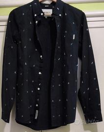 Camicia in cotone colore blu con micro fantasia