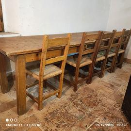 Set Tavolo Rustico in Legno Massello + 6 sedie