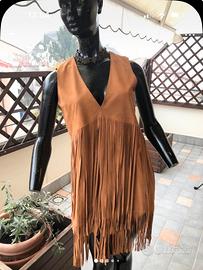 Twinset abito in leggero camoscio con frange sm