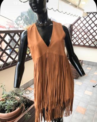 Twinset abito in leggero camoscio con frange sm