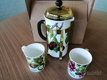 Caffettiera/Teiera/Tisaniera e 2 Mug in Porcellana