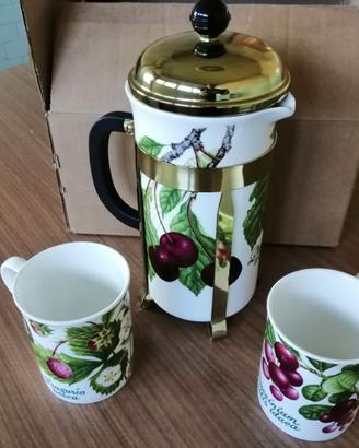Caffettiera/Teiera/Tisaniera e 2 Mug in Porcellana