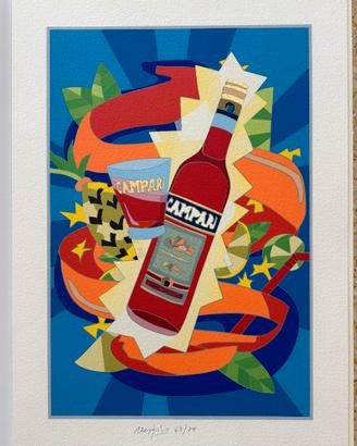 Poster vintage NESPOLO UGO BOTTIGLIA E BICCHIERE