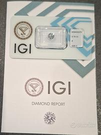0.70 F VVS2 3EX Diamante NATURALE Certificato IGI