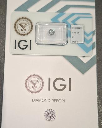 0.70 F VVS2 3EX Diamante NATURALE Certificato IGI